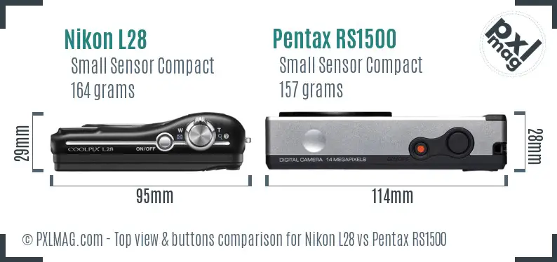 Nikon L28 vs Pentax RS1500 top view buttons comparison