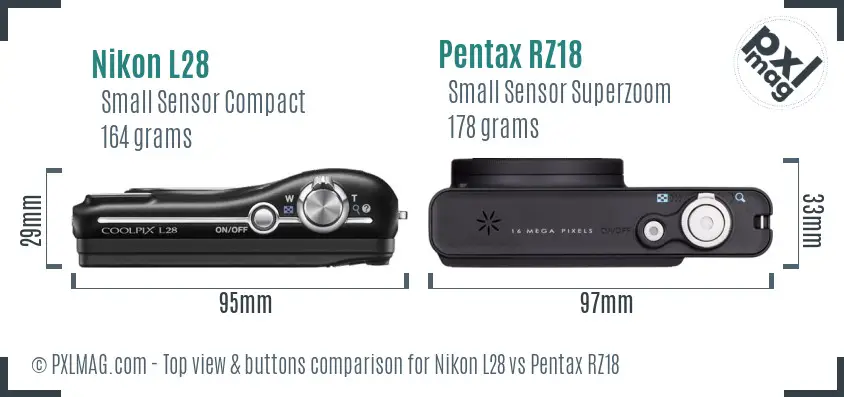 Nikon L28 vs Pentax RZ18 top view buttons comparison