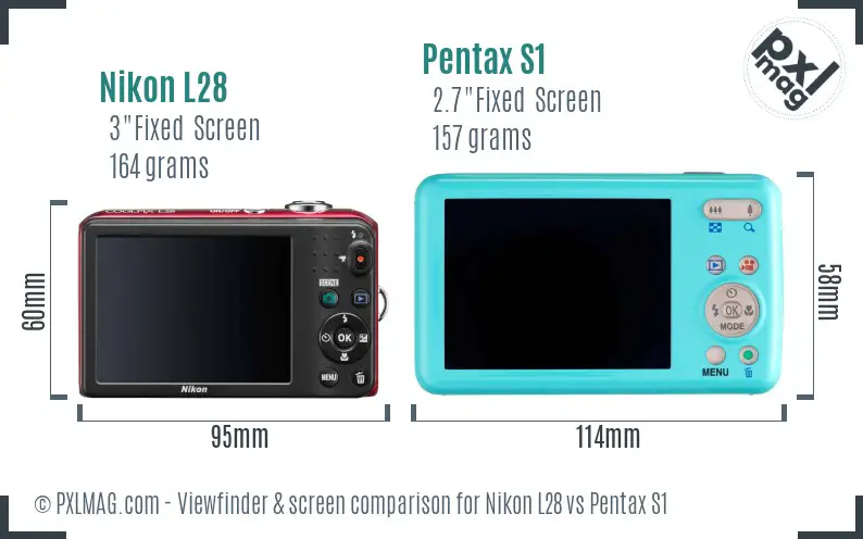 Nikon L28 vs Pentax S1 Screen and Viewfinder comparison
