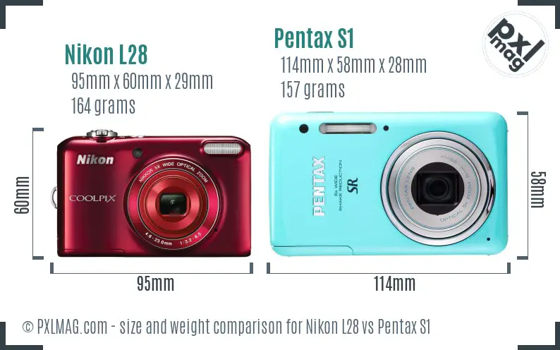 Nikon L28 vs Pentax S1 size comparison