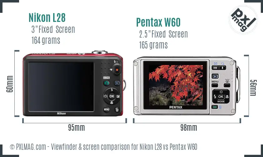Nikon L28 vs Pentax W60 Screen and Viewfinder comparison