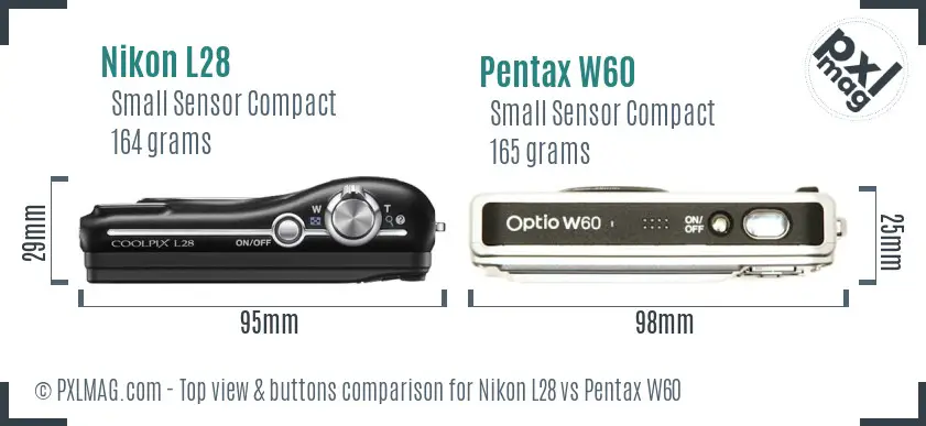 Nikon L28 vs Pentax W60 top view buttons comparison