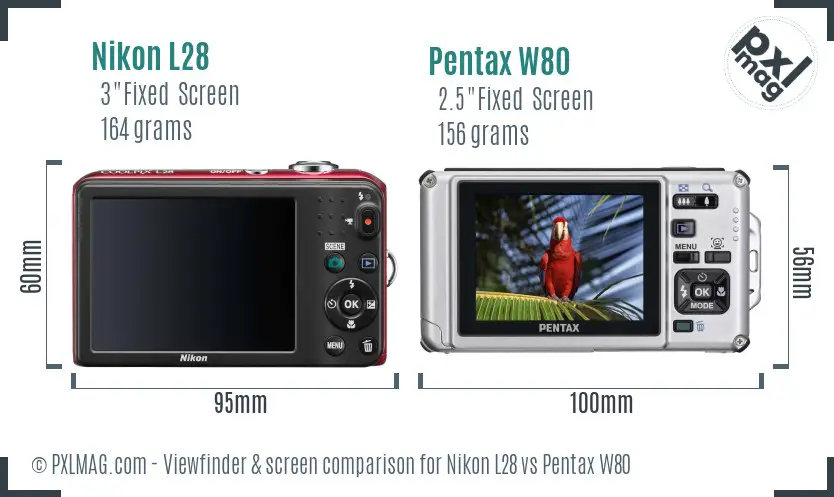 Nikon L28 vs Pentax W80 Screen and Viewfinder comparison Nikon L28 vs Pentax W80 Screen and Viewfinder comparison