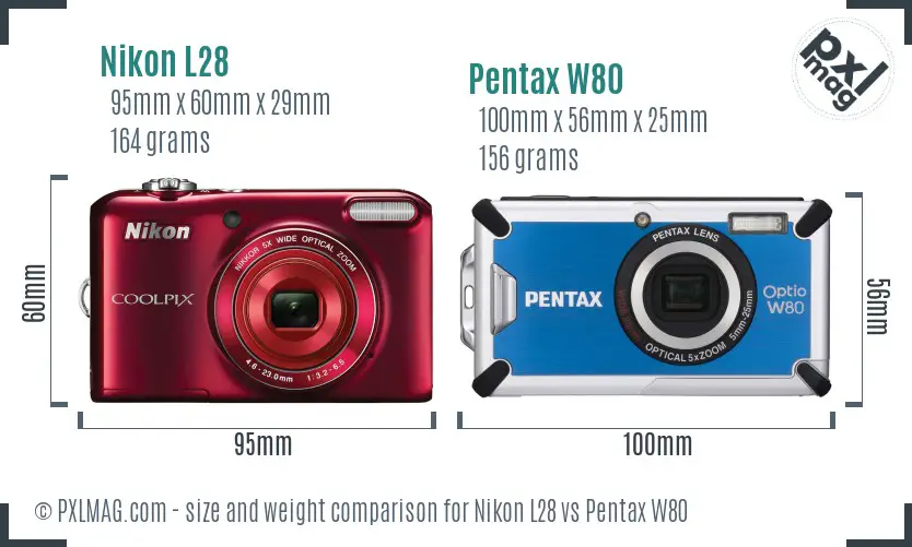Nikon L28 vs Pentax W80 size comparison Nikon L28 vs Pentax W80 size comparison