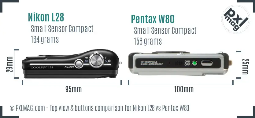 Nikon L28 vs Pentax W80 top view buttons comparison Nikon L28 vs Pentax W80 top view buttons comparison
