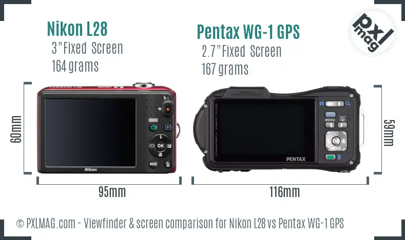 Nikon L28 vs Pentax WG-1 GPS Screen and Viewfinder comparison