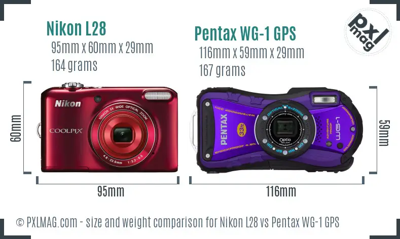 Nikon L28 vs Pentax WG-1 GPS size comparison