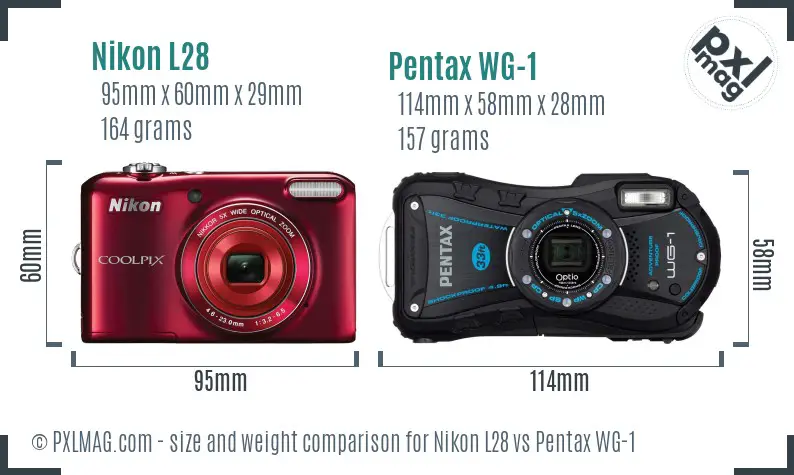 Nikon L28 vs Pentax WG-1 size comparison