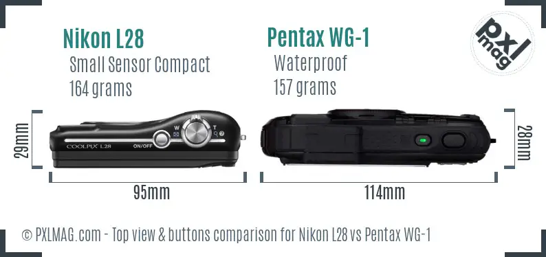 Nikon L28 vs Pentax WG-1 top view buttons comparison