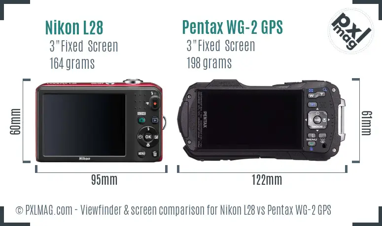 Nikon L28 vs Pentax WG-2 GPS Screen and Viewfinder comparison