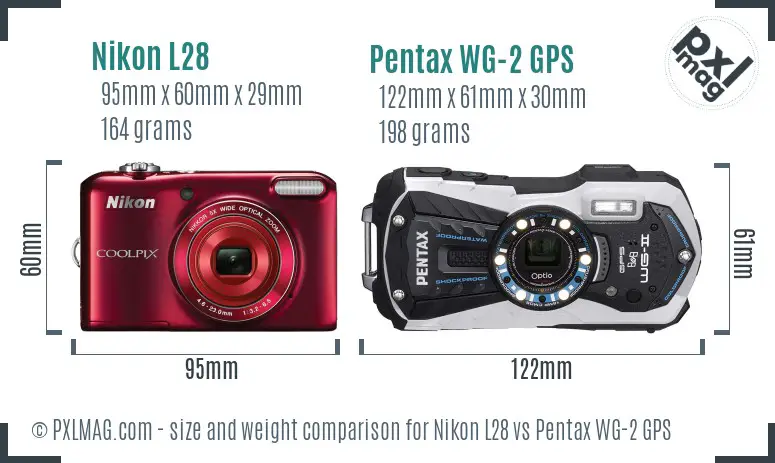 Nikon L28 vs Pentax WG-2 GPS size comparison