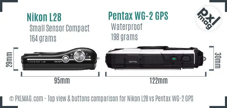 Nikon L28 vs Pentax WG-2 GPS top view buttons comparison