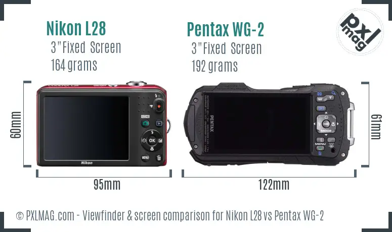 Nikon L28 vs Pentax WG-2 Screen and Viewfinder comparison