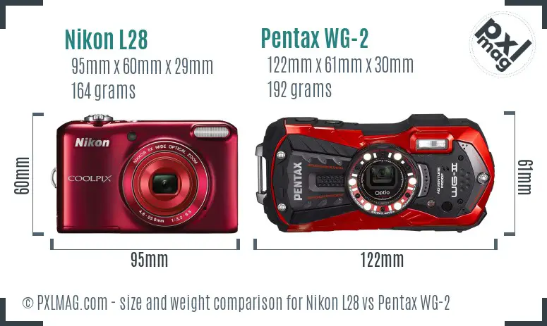 Nikon L28 vs Pentax WG-2 size comparison