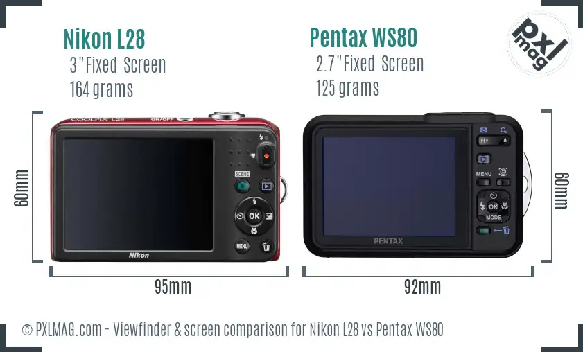 Nikon L28 vs Pentax WS80 Screen and Viewfinder comparison