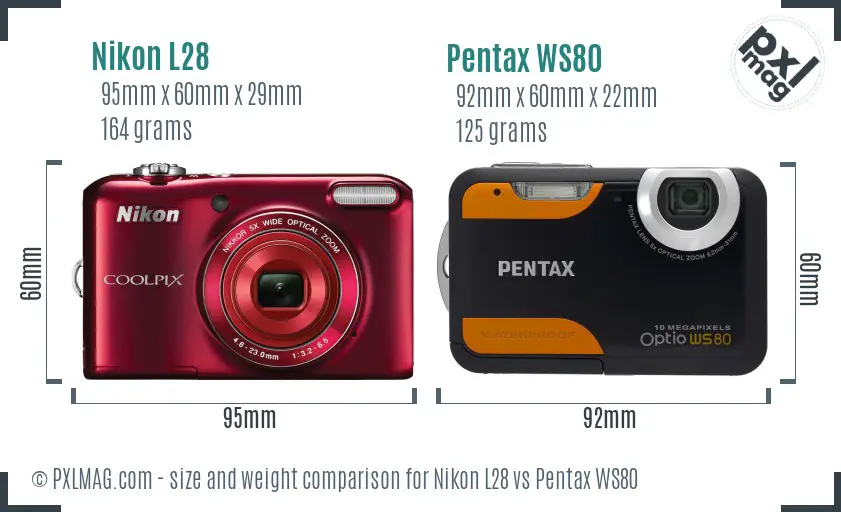 Nikon L28 vs Pentax WS80 size comparison