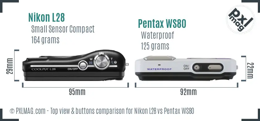 Nikon L28 vs Pentax WS80 top view buttons comparison