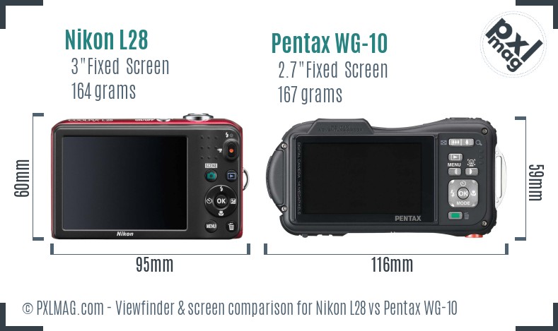 Nikon L28 vs Pentax WG-10 Screen and Viewfinder comparison