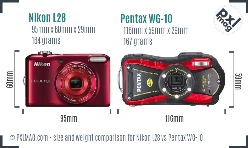 Nikon L28 vs Pentax WG-10 size comparison Nikon L28 vs Pentax WG-10 size comparison