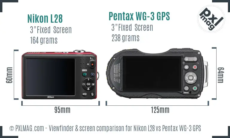 Nikon L28 vs Pentax WG-3 GPS Screen and Viewfinder comparison