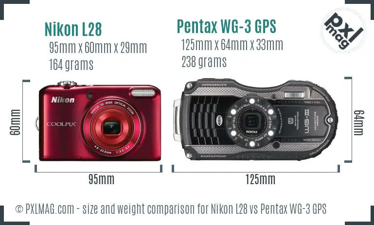 Nikon L28 vs Pentax WG-3 GPS size comparison