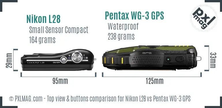 Nikon L28 vs Pentax WG-3 GPS top view buttons comparison