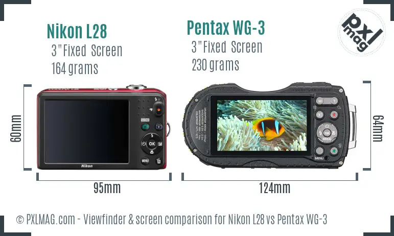 Nikon L28 vs Pentax WG-3 Screen and Viewfinder comparison