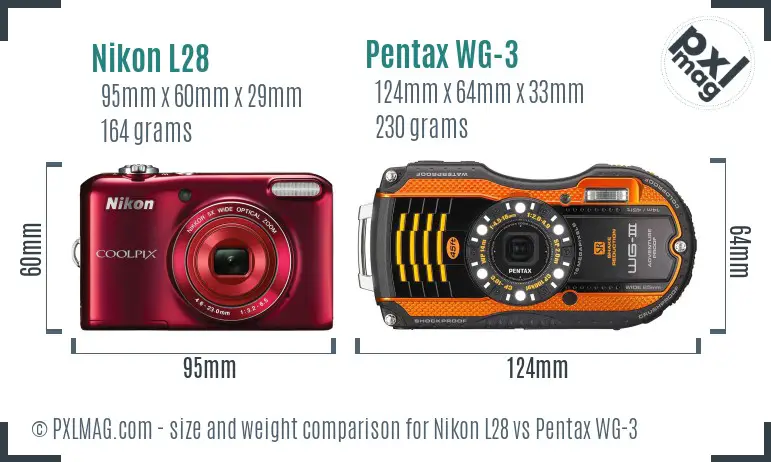 Nikon L28 vs Pentax WG-3 size comparison