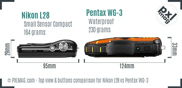 Nikon L28 vs Pentax WG-3 top view buttons comparison