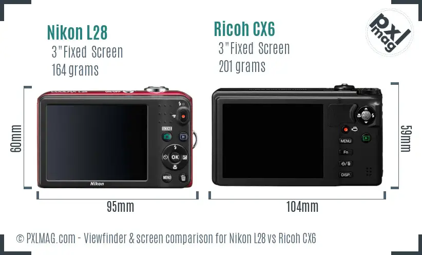 Nikon L28 vs Ricoh CX6 Screen and Viewfinder comparison