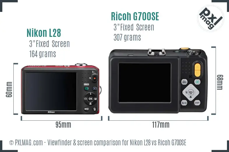 Nikon L28 vs Ricoh G700SE Screen and Viewfinder comparison