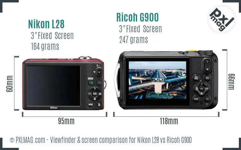 Nikon L28 vs Ricoh G900 Screen and Viewfinder comparison