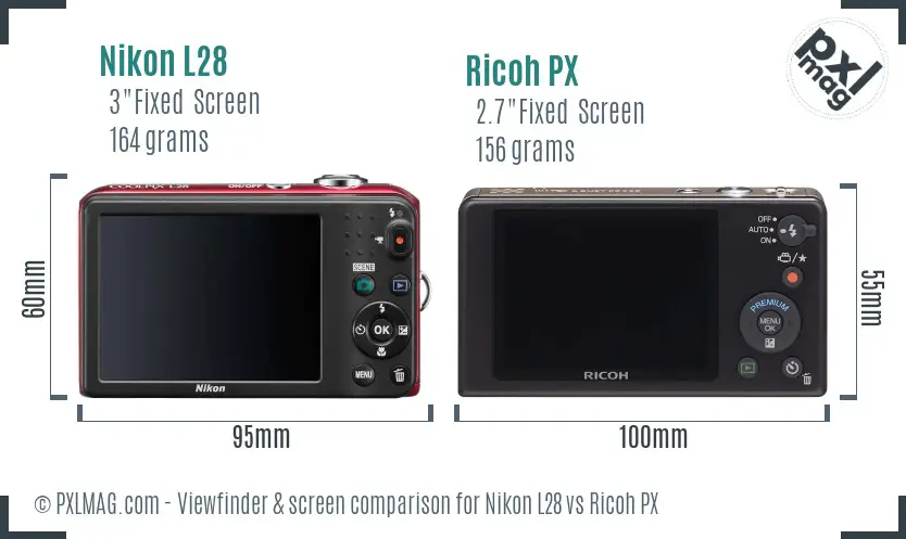 Nikon L28 vs Ricoh PX Screen and Viewfinder comparison