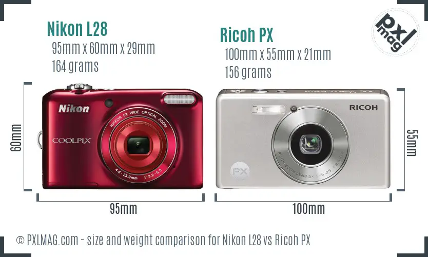Nikon L28 vs Ricoh PX size comparison