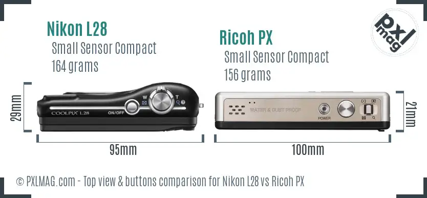 Nikon L28 vs Ricoh PX top view buttons comparison