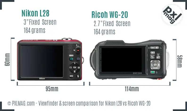Nikon L28 vs Ricoh WG-20 Screen and Viewfinder comparison