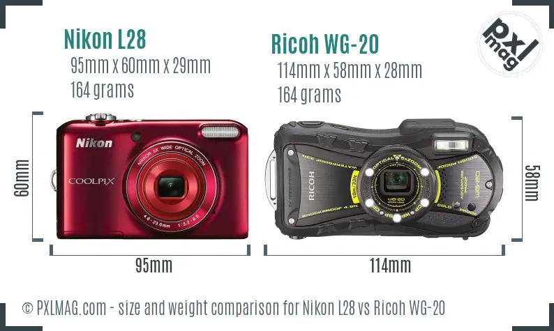 Nikon L28 vs Ricoh WG-20 size comparison Nikon L28 vs Ricoh WG-20 size comparison