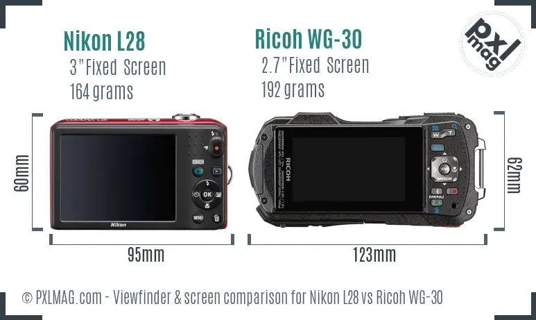 Nikon L28 vs Ricoh WG-30 Screen and Viewfinder comparison