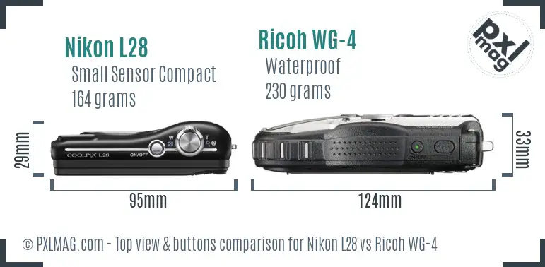 Nikon L28 vs Ricoh WG-4 top view buttons comparison