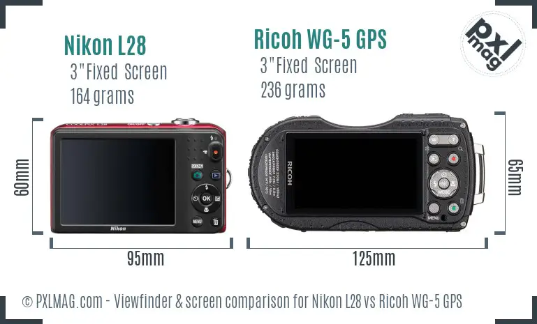 Nikon L28 vs Ricoh WG-5 GPS Screen and Viewfinder comparison