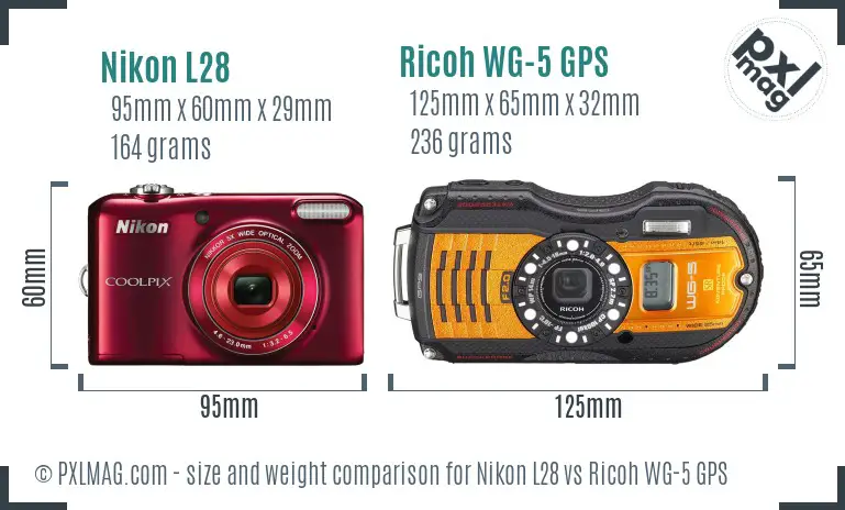 Nikon L28 vs Ricoh WG-5 GPS size comparison