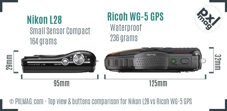 Nikon L28 vs Ricoh WG-5 GPS top view buttons comparison