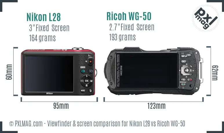 Nikon L28 vs Ricoh WG-50 Screen and Viewfinder comparison