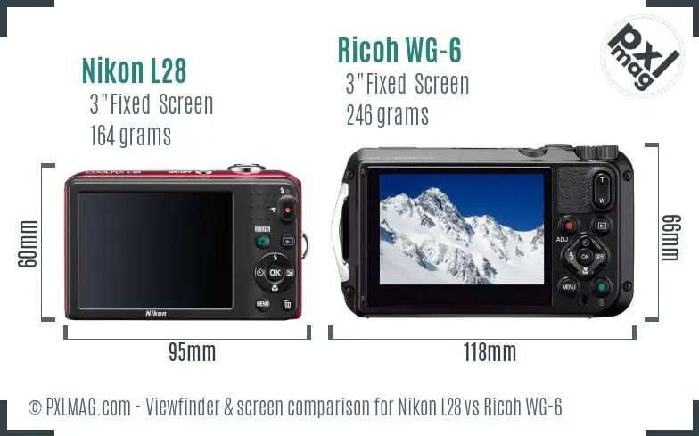 Nikon L28 vs Ricoh WG-6 Screen and Viewfinder comparison