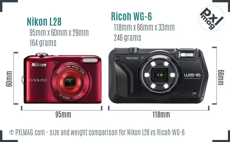 Nikon L28 vs Ricoh WG-6 size comparison