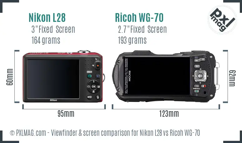 Nikon L28 vs Ricoh WG-70 Screen and Viewfinder comparison