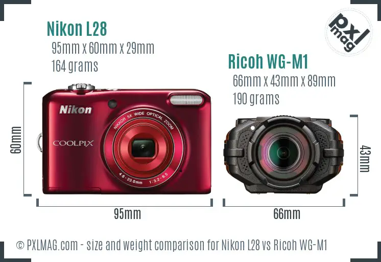 Nikon L28 vs Ricoh WG-M1 size comparison Nikon L28 vs Ricoh WG-M1 size comparison