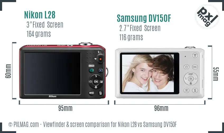 Nikon L28 vs Samsung DV150F Screen and Viewfinder comparison