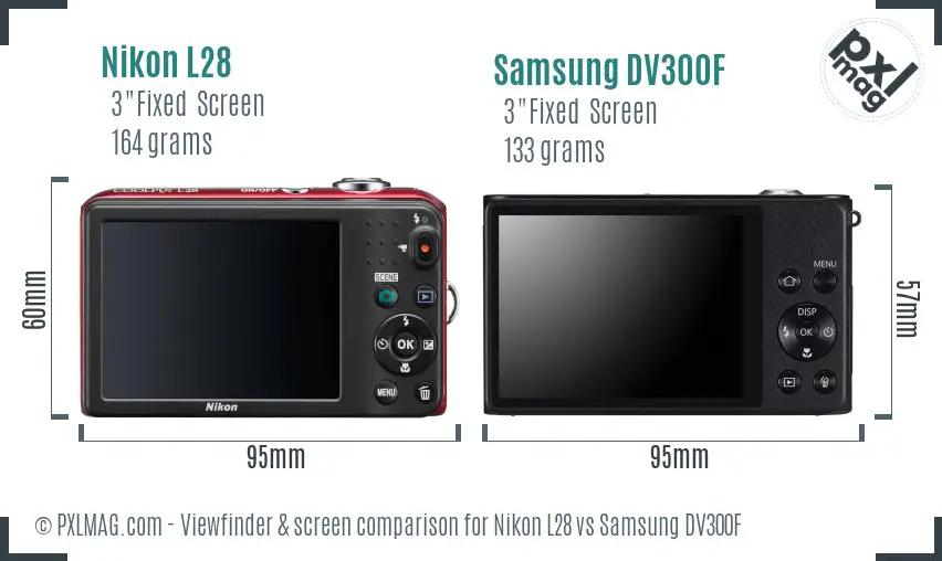Nikon L28 vs Samsung DV300F Screen and Viewfinder comparison