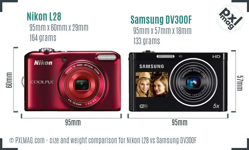 Nikon L28 vs Samsung DV300F size comparison